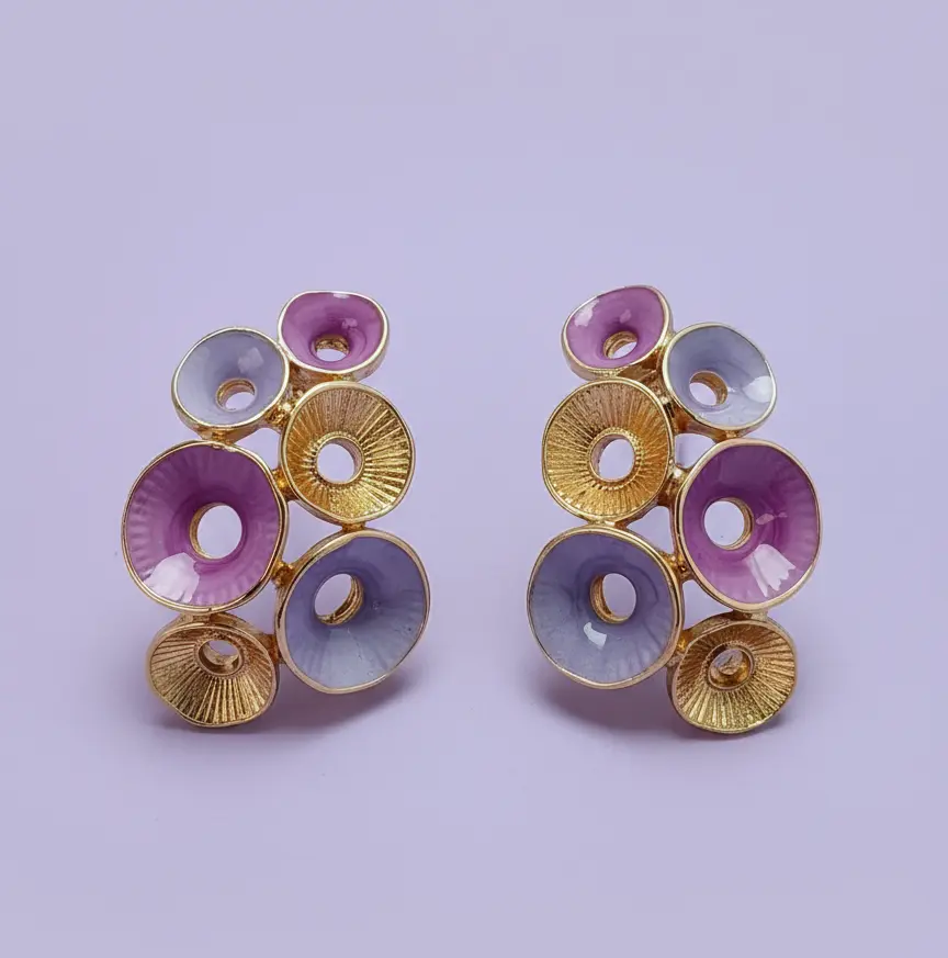 Pastel Bloom Multi Disc Stud Earrings – Anti Tarnish Gold Finish